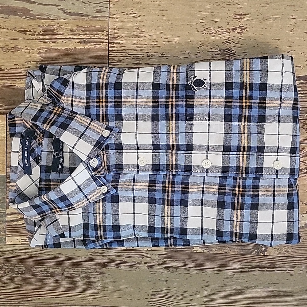 Simply Southern Longsleeve Parker Oxford Shirts Mens Blue and White Size Large